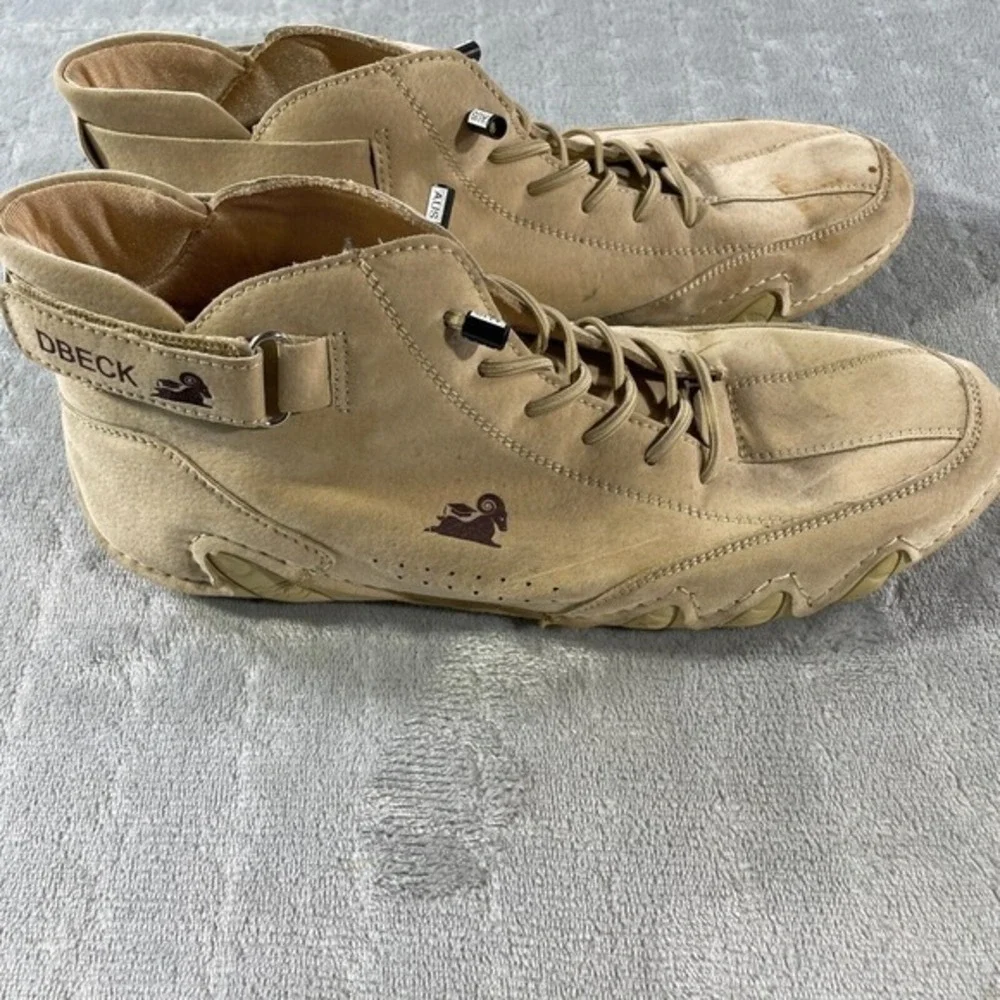 Dbeck Shoes Mens Size 44 US-10.5 Beige Suede Explorer‎ Mid Top Lightweight